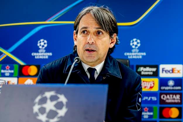 FC Internazionale Milan trainer Simone Inzaghi during te press conference, PK, Pressekonferenz after the match Feyenoord - Inter at the Stadium De Kuip for the UEFA Champions League - Round of 16 - 1st leg season 2024-2025 in ROTTERDAM, Netherlands on 5 march 2025, (photo by Marcel van Dorst EYE4images DeFodi Images)