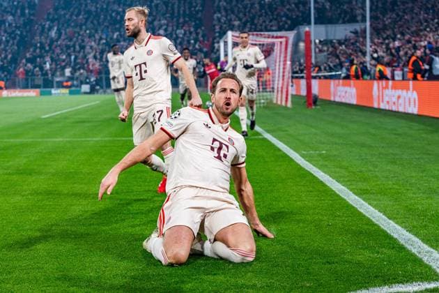 05.03.2025, FC Bayern München vs. Bayer Leverkusen, UEFA Champions League, Achtelfinale-Hinspiel Tor zum 1:0 durch Harry Kane (FC Bayern Muenchen, 9) Copyright: xBahhoxKarax
