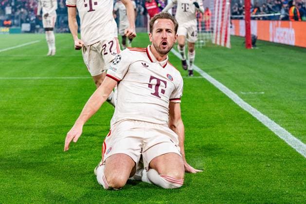 05.03.2025, FC Bayern München vs. Bayer Leverkusen, UEFA Champions League, Achtelfinale-Hinspiel Tor zum 1:0 durch Harry Kane (FC Bayern Muenchen, 9) Copyright: xBahhoxKarax
