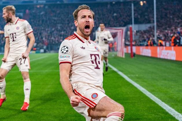 05.03.2025, FC Bayern München vs. Bayer Leverkusen, UEFA Champions League, Achtelfinale-Hinspiel Tor zum 1:0 durch Harry Kane (FC Bayern Muenchen, 9) Copyright: xBahhoxKarax