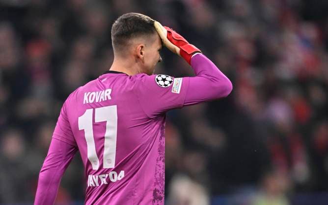 nach TOR zum 2:0 Jamal Musiala FC Bayern Muenchen FCB (42) ist Torwart Matej Kovar Bayer 04 Leverkusen (17) enttaeuscht FC Bayern Muenchen FCB vs Bayer 04 Leverkusen B04 Achtelfinale Hinspiel 05.03.2025 DFL REGULATIONS PROHIBIT ANY USE OF PHOTOGRAPHS AS IMAGE SEQUENCES AND OR QUASI-VIDEO FC Bayern Muenchen FCB vs Bayer 04 Leverkusen B04