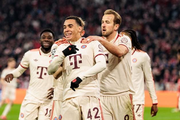 UEFA Champions League, FC Bayern München - Bayer 04 Leverkusen; 05.03.2025 Jubel zum 2:0 durch Jamal Musiala (FC Bayern München, 42) UEFA Champions League Achtelfinale Hinspiel, FC Bayern München - Bayer 04 Leverkusen; München, Allianz Arena am 05.03.2025 Copyright: xBEAUTIFULxSPORTS Wunderlx