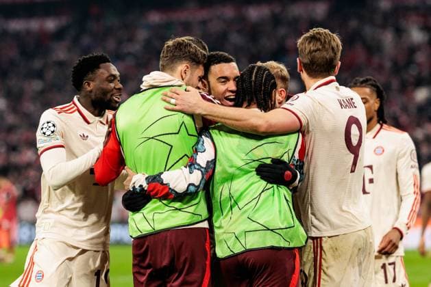 UEFA Champions League, FC Bayern München - Bayer 04 Leverkusen; 05.03.2025 Jubel zum 2:0 durch Jamal Musiala (FC Bayern München, 42) UEFA Champions League Achtelfinale Hinspiel, FC Bayern München - Bayer 04 Leverkusen; München, Allianz Arena am 05.03.2025 Copyright: xBEAUTIFULxSPORTS Wunderlx