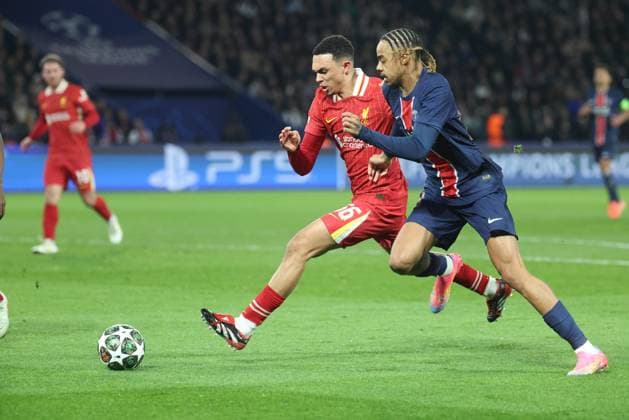 PSG LIVERPOOL PHOTOPQR LE PARISIEN Olivier Lejeune ; ; 05 03 2025 ; Mercredi 5 mars 2025 Paris, Parc des Princes 8eme de finale de Ligue des Champions PSG contre Liverpool. Bradley Barcola Football match between Paris Saint-Germain and Liverpool in Paris on March 5, 2025.