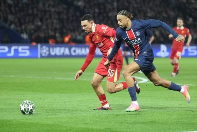 PSG LIVERPOOL PHOTOPQR LE PARISIEN Olivier Lejeune ; ; 05 03 2025 ; Mercredi 5 mars 2025 Paris, Parc des Princes 8eme de finale de Ligue des Champions PSG contre Liverpool. Bradley Barcola Football match between Paris Saint-Germain and Liverpool in Paris on March 5, 2025.