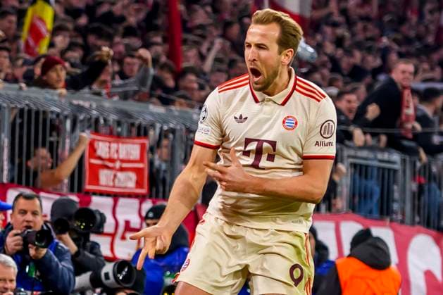 GER, UEFA CL, Achtelfinale Spiel 1, FC Bayern Muenchen (GER) vs Bayer 04 Leverkusen (GER) 05.03.2025, Allianz Arena, Muenchen, GER, UEFA CL, Achtelfinale Spiel 1, FC Bayern Muenchen (GER) vs Bayer 04 Leverkusen (GER), UEFA regulations prohibit any use of photographs as image sequences and or quasi-video, im Bild Jubel nach dem Tor zum 3-0 durch Harry Kane (FCB 9)
