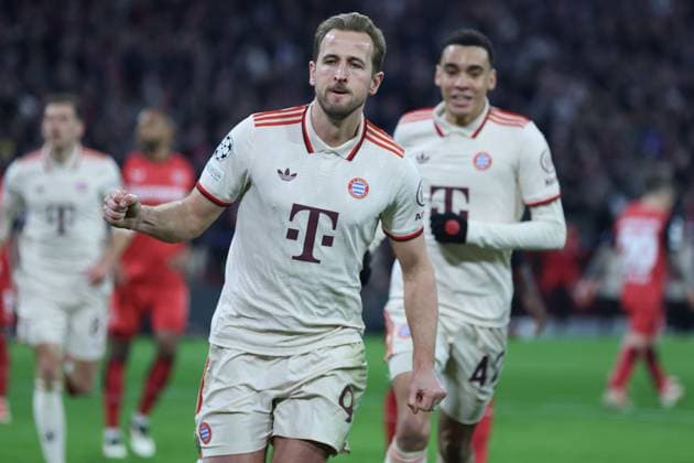 Fußball UEFA Champions League Achtelfinale FC Bayern München - Bayer 04 Leverkusen am 05.03.2025 in der Allianz Arena in München Torjubel zum 3:0 durch Harry Kane ( München )