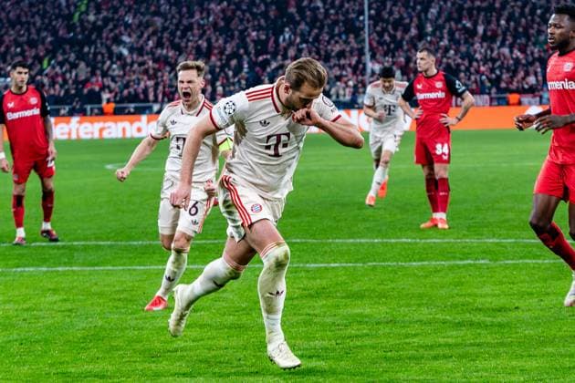 05.03.2025, FC Bayern München vs. Bayer Leverkusen, UEFA Champions League, Achtelfinale-Hinspiel Tor zum 3:0 durch Elfmeter von Harry Kane (FC Bayern Muenchen, 9) Copyright: xBahhoxKarax