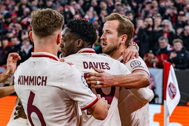05.03.2025, FC Bayern München vs. Bayer Leverkusen, UEFA Champions League, Achtelfinale-Hinspiel Tor zum 3:0 durch Elfmeter von Harry Kane (FC Bayern Muenchen, 9) Copyright: xBahhoxKarax