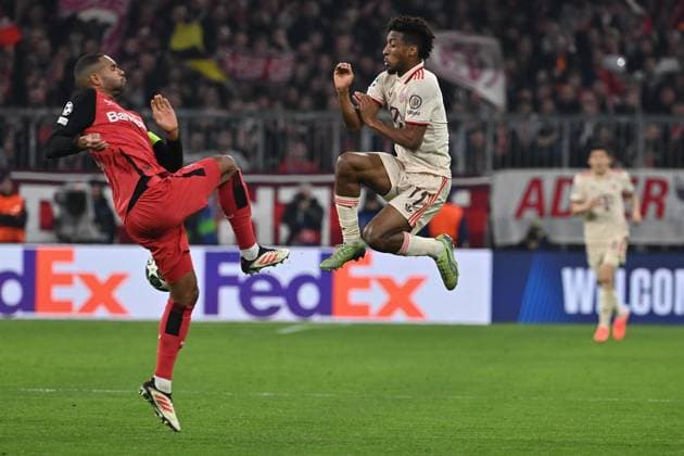 Sport Themen der Woche KW10 Sport Bilder des Tages 05.03.2025, xjrdrx, Fussball UEFA Champions League, FC Bayern Muenchen - Bayer 04 Leverkusen v.l. Jonathan Tah (Bayer Leverkusen) Kingsley Coman (FC Bayern Muenchen) Zweikampf, Aktion, action, battle for the ball (DFL DFB REGULATIONS PROHIBIT ANY USE OF PHOTOGRAPHS as IMAGE SEQUENCES and or QUASI-VIDEO) Muenchen *** 05 03 2025, xjrdrx, Football UEFA Champions League, FC Bayern Muenchen Bayer 04 Leverkusen v l Jonathan Tah Bayer Leverkusen Kingsley Coman FC Bayern Muenchen Zweikampf, Aktion, action, battle for the ball DFL DFB REGULATIONS PROHIBIT ANY USE OF PHOTOGRAPHS as IMAGE SEQUENCES and or QUASI VIDEO Muenchen
