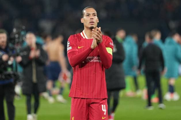 Virgil van Dijk of Liverpool applauds the travelling fans at the end of the match after his side wins 1-0 Paris Saint-Germain v Liverpool, UEFA Champions League, Round of 16, First Leg, Football, Parc des Princes, Paris, France - 05 Mar 2025 EDITORIAL USE ONLY No use with unauthorised audio, video, data, fixture lists, club league logos or live services. Online in-match use limited to 120 images, no video emulation. No use in betting, games or single club league player publications. Copyright: xDavexWinter Shutterstockx 15178313co