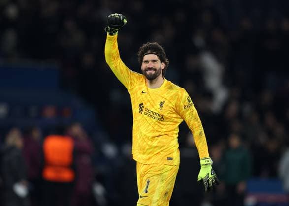 Paris, France, 5th March 2025. Alisson Becker of Liverpool celebrates after the UEFA Champions League match Paris Saint Germain vs Liverpool at Le Parc des Princes, Paris. Picture credit should read: Paul Terry Sportimage EDITORIAL USE ONLY. No use with unauthorised audio, video, data, fixture lists, club league logos or live services. Online in-match use limited to 120 images, no video emulation. No use in betting, games or single club league player publications. SPI_041_PT_PSG_Liverpool SPI-3726-0041