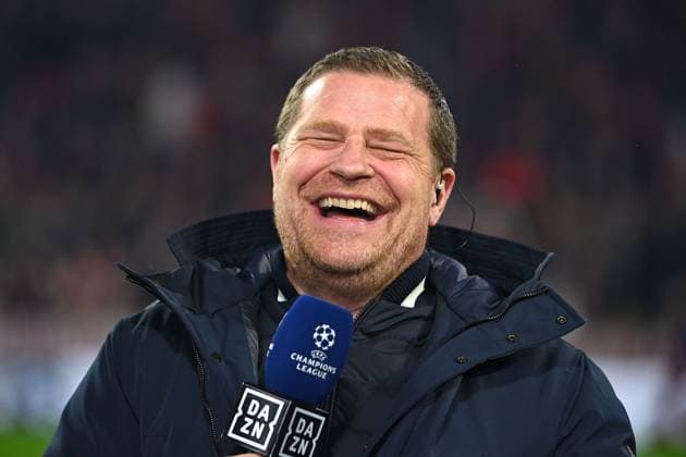 Max EBERL (Sportvorstand FC Bayern Muenchen), lacht,lachen,lachend,optimistisch,gutgelaunt, Einzelbild,angeschnittenes Einzelmotiv,Portraet,Portrait,Porträt. Fussball Champions League Achtelfinale FC Bayern Muenchen - Bayer 04 Leverkusen 3-0 am 05.03.2025 , A L L I A N Z A R E N A.