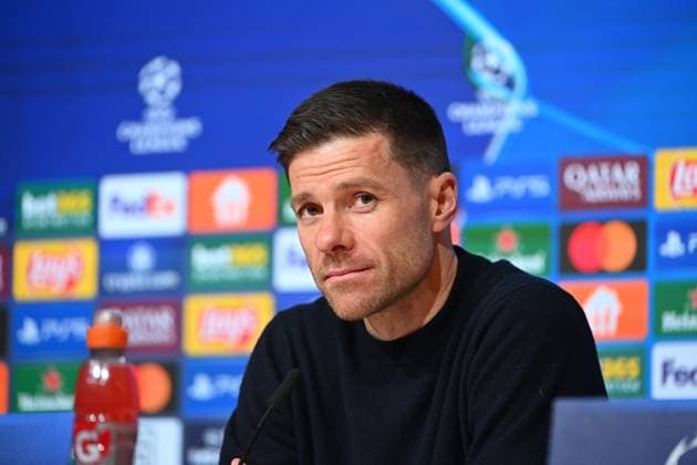 Trainer Xabi ALONSO (Bayer Leverkusen), Einzelbild,angeschnittenes Einzelmotiv,Portraet,Portrait,Porträt. PRESSEKONFERENZ. Fussball Champions League Achtelfinale FC Bayern Muenchen - Bayer 04 Leverkusen 3-0 am 05.03.2025 , A L L I A N Z A R E N A.