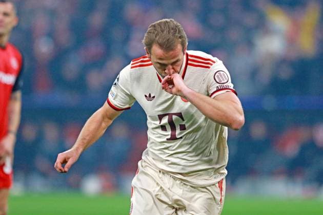 9 Harry Kane (FCB) Jubel, Torjubel, bejubelt das Tor zum 1-0 Fussball FC Bayern München - Bayer 04 Leverkusen UEFA Champions League 05.03.2025 Allianz Arena FOTO: Mladen Lackovic LakoPress