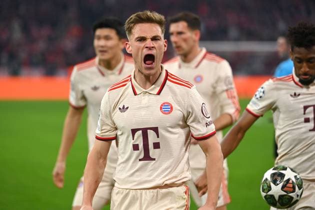 Joshua KIMMICH (Bayern Muenchen) bruellt,schreit,Jubel,Freude,Begeisterung,Aktion. Fussball Champions League Achtelfinale FC Bayern Muenchen - Bayer 04 Leverkusen 3-0 am 05.03.2025 , A L L I A N Z A R E N A.