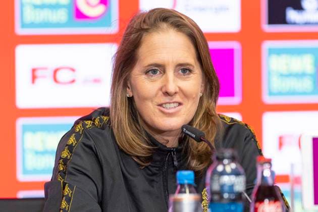 Pressekonferenz 1. FC Köln, 06.03.2025 Britta Carlson bei der Pressekonferenz des 1. FC Köln, am 06.03.2025, RheinEnergie-Stadion, Köln.