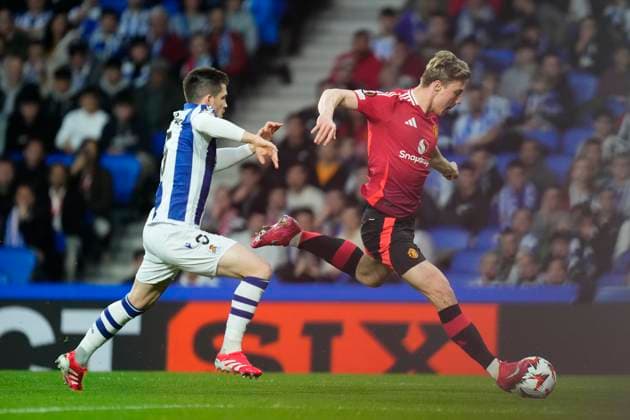 Real Sociedad de Futbol v Manchester United, ManU - UEFA Europa League 2024 25 Round of 16 First Leg Rasmus Hojlund centre-forward of Manchester United and Denmark during the UEFA Europa League 2024 25 Round of 16 First Leg match between Real Sociedad de Futbol and Manchester United at Reale Arena on March 6, 2025 in San Sebastian, Spain. San Sebastian Basque Country Spain  Copyright: xJosexBretonx originalFilename:bretonhernandez-realsoci250306_npZUg.jpg