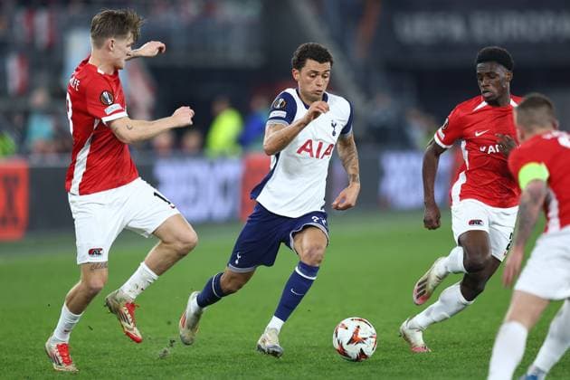 Brennan Johnson of Tottenham Hotspur AZ Alkmaar v Tottenham Hotspur, UEFA Europa League, Round of 16, First Leg, Football, AFAS Stadion, Alkmaar, Netherlands - 06 Mar 2025 EDITORIAL USE ONLY No use with unauthorised audio, video, data, fixture lists, club league logos or live services. Online in-match use limited to 120 images, no video emulation. No use in betting, games or single club league player publications. Copyright: xMichaelxZemanek Shutterstockx 15180150z