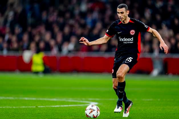 Eintracht Frankfurt midfielder Ellyes Skhiri during the match Ajax - Eintracht at the Johan Cruijff ArenA for the UEFA Europa League - Round of 16 - 1st leg season 2024-2025 in AMSTERDAM, Netherlands on 6 march 2025, (photo by Marcel van Dorst EYE4images DeFodi Images)