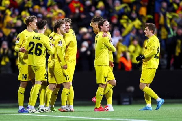 UEFA Europa leauge 2024 2025 Bodo Glimt Olympiakos Bodo 20250306 Bodo Glimt cheers for Kasper Waarst Hoghs goal to 3 0 during the UEFA Europa leauge match between Bodo Glimt and Olympiakos at Aspmyra stadium Photo Mats Torbergsen NTB Bodo Norge EDITORIAL USE ONLY RESTRICTED USE FOR BETTING COMPANIES  Copyright: xMatsxTorbergsenx xNTBx