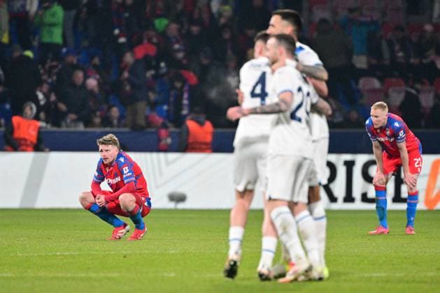 L-R Pavel Sulc and Vaclav Jemelka (both Plzen) after lost of the UEFA Europa League, semi-finals opening match: FC Viktoria Plzen vs Lazio, in Pilsen, Czech Republic, on March 6, 2025. (CTKxPhoto MichalxKamaryt) CTKPhotoP2025030610374  CTKPhotoP2025030610374