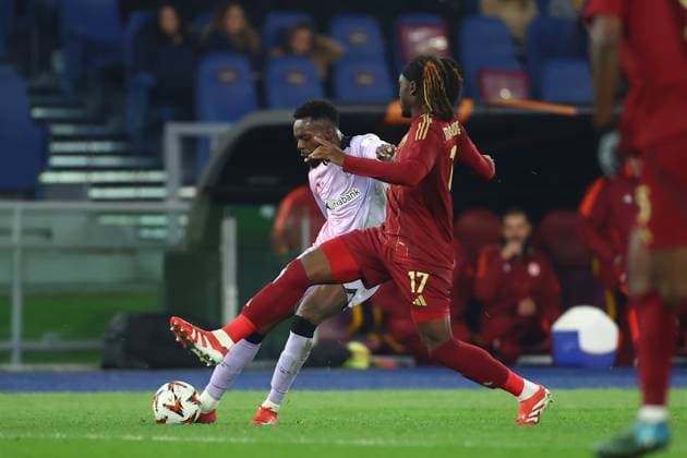 AS Roma v Athletic Club - UEFA Europa League 2024 25 Round of 16 First Leg Roma s Kone Soule Malvano and Athletic s Inaki Williams participate in the UEFA Europa League 2024 25 Round of 16 first leg match between AS Roma and FC Athletic Club Bilbao at Stadio Olimpico in Rome, Italy, on March 5, 2024 Rome Lazio Italy  Copyright: xCiroxDexLucax originalFilename:deluca-romavath250306_npwJ6.jpg
