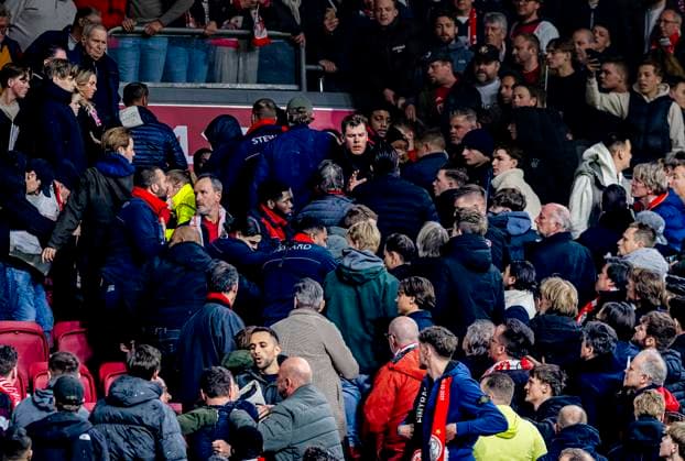 Some fighting on the stands during the match Ajax - Eintracht at the Johan Cruijff ArenA for the UEFA Europa League - Round of 16 - 1st leg season 2024-2025 in AMSTERDAM, Netherlands on 6 march 2025, (photo by Marcel van Dorst EYE4images DeFodi Images)