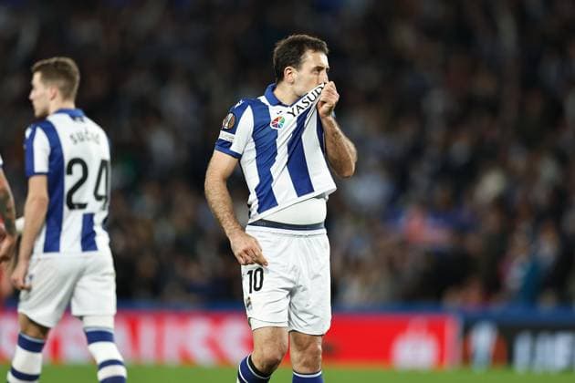 Mikel Oyarzabal (Sociedad), MARCH 6, 2025 - Football Soccer : Oyarzabal celebrate after his goal during UEFA Europa League Round of 16 1st leg match between Real Sociedad 1-1 Manchester United, ManU FC at the Reale Arena in San Sebastian, Spain. Noxthirdxpartyxsales  (283957777)
