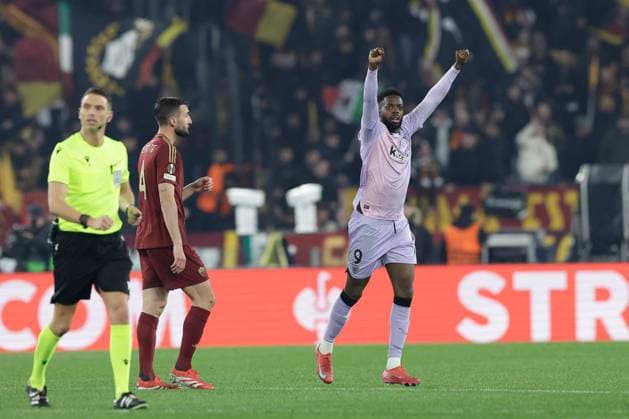CALCIO - UEFA Europa League - AS Roma vs Athletic Bilbao Athletic Bilbao s Sierra Leonean forward Inaki Williams celebrates after scoring a goal during UEFA Europa League Round of 16 First leg match between AS Roma and Athletic Club at Olimpico stadium on March 06, 2025 in Rome, Italy. Rome Italy  Copyright: xIPAxSport ABACAx