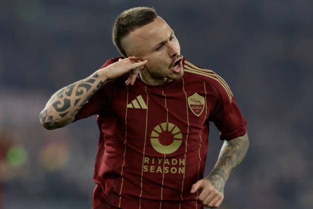 CALCIO - UEFA Europa League - AS Roma vs Athletic Bilbao Romaâ??s Spanish defender Angelino celebrates after scoring a goal during UEFA Europa League Round of 16 First leg match between AS Roma and Athletic Club at Olimpico stadium on March 06, 2025 in Rome, Italy. Rome Italy  Copyright: xIPAxSport ABACAx