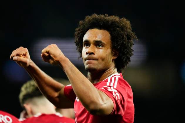 Real Sociedad de Futbol v Manchester United, ManU - UEFA Europa League 2024 25 Round of 16 First Leg Joshua Zirkzee centre-forward of Manchester United and Netherlands celebrates after scoring his sides first goal during the UEFA Europa League 2024 25 Round of 16 First Leg match between Real Sociedad de Futbol and Manchester United at Reale Arena on March 6, 2025 in San Sebastian, Spain. San Sebastian Basque Country Spain  Copyright: xJosexBretonx originalFilename:bretonhernandez-realsoci250306_np138.jpg