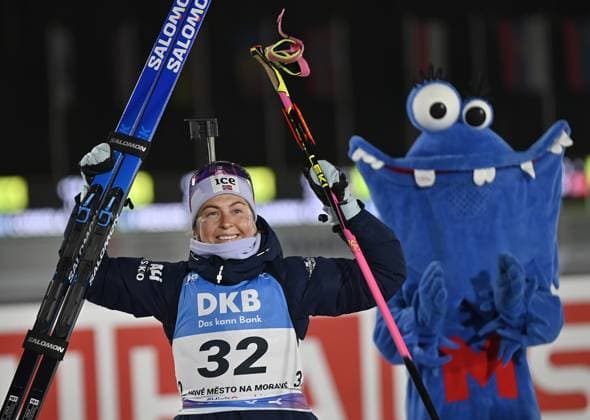 Sport Themen der Woche KW10 Sport Bilder des Tages Winner Ingrid Landmark Tandrevold of Norway reacts after the women s sprint 7.5 km at the Biathlon World Cup in Nove Mesto na Morave, Czech Republic, March 7, 2025. (CTKxPhoto LubosxPavlicek) CTKPhotoP2025030708368  CTKPhotoP2025030708368