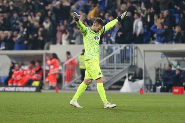 07.03.2025, xrekx, Fussball 2.Bundesliga, SV Darmstadt 98 - Karlsruher SC v.l. Marcel Schuhen (SV Darmstadt 98) bejubelt das 2:0 durch Killian Corredor (SV Darmstadt 98) (DFL DFB REGULATIONS PROHIBIT ANY USE OF PHOTOGRAPHS as IMAGE SEQUENCES and or QUASI-VIDEO) Darmstadt