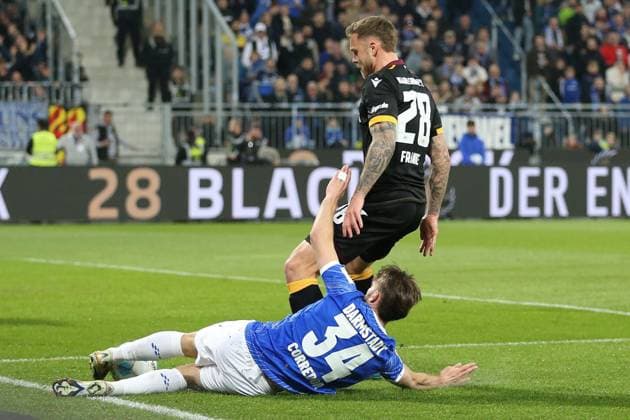 07.03.2025, xrekx, Fussball 2.Bundesliga, SV Darmstadt 98 - Karlsruher SC v.l. Killian Corredor (SV Darmstadt 98) Marcel Franke (Karlsruher SC) Zweikampf, Aktion, action, battle for the ball (DFL DFB REGULATIONS PROHIBIT ANY USE OF PHOTOGRAPHS as IMAGE SEQUENCES and or QUASI-VIDEO) Darmstadt