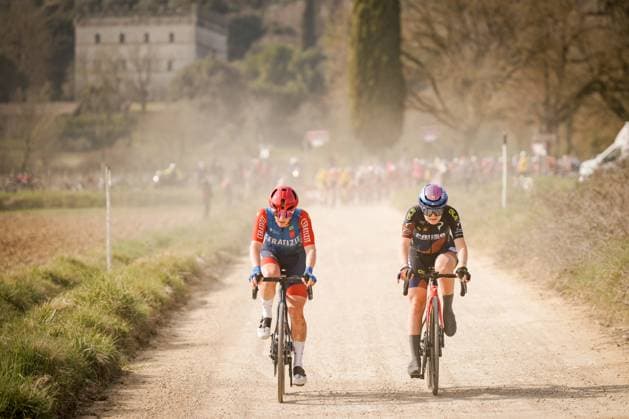 Riders in action during the 11th edition of the Strade Bianche Women Elite (White Roads) a 136 km one day race from Siena to Siena, Tuscany (Italy) - Saturday March 8, 2025.  Copyright: xMarcoxAlpozzi xLaPressex