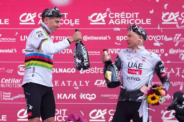 Sport Bilder des Tages WELLENS Tim and POGACAR Tadej wins the 19th edition of the Strade Bianche (White Roads) a 213 km one day race from Siena to Siena, Tuscany (Italy) - Saturday March 8, 2025.  Copyright: xSimonexSpada LaPressex