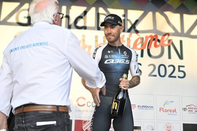 GP Criquielion 2025 LESSINES, BELGIUM - MARCH 08 : Nizzolo Giacomo (ITA) ITA of Q36.5 Pro Cycling Team on the podium pictured during the 2025 GP Criquielion cycling race with start in Ath and finish in Lessines after 200 km on March 8, 2025 in Lessines, Belgium, 08 03 2025 Lessines Belgium  Copyright: xJanxDexMeuleneirx