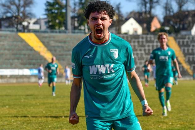 FC Augsburg II - FC Nürnberg; Augsburg, 08.03.2025 Aiman Dardari (FCA-II 7) im Torjubel ; Augsburg, 08.03.11.2025 - 24. Spieltag der Regionalliga Bayern, FC Augsburg II - FC Nürnberg II, Rosenaustadion, Augsburg. Copyright: xBEAUTIFULxSPORTS Märklx