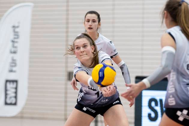 1. Volleyball Bundesliga Frauen: Schwarz-Weiss Erfurt vs. Allianz MTV Stuttgart; Erfurt; 08.03.2025 Pia Mohr ( 10; Schwarz-Weiss Erfurt) 1. Volleyball Bundesliga Frauen: Schwarz-Weiss Erfurt vs. Allianz MTV Stuttgart; Riethsporthalle Erfurt; 08.03.2025 Copyright: xBEAUTIFULxSPORTS Duehringx