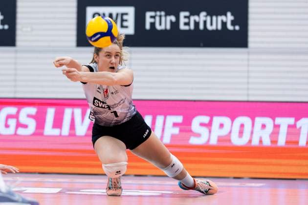 1. Volleyball Bundesliga Frauen: Schwarz-Weiss Erfurt vs. Allianz MTV Stuttgart; Erfurt; 08.03.2025 Alina Zellin ( 1; Schwarz-Weiss Erfurt) 1. Volleyball Bundesliga Frauen: Schwarz-Weiss Erfurt vs. Allianz MTV Stuttgart; Riethsporthalle Erfurt; 08.03.2025 Copyright: xBEAUTIFULxSPORTS Duehringx