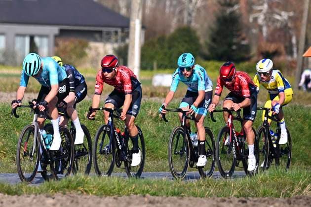 Grand Prix Jean-Pierre Monsere 2025 cycling race ROESELARE, BELGIUM - MARCH 09 : Vercouillie Victor (BEL) of Team Flanders - Baloise, Brunel Alexys (FRA) of Team TotalEnergies, Biagini Federico (ITA) of VF Group - Bardiani CSF - Faizane, Doyle Leo (IRL) of Atom 6 Bikes - Decca Continental Team, Zabelinskiy Bogdan (CYP) of Atom 6 Bikes - Decca Continental Team, Coppens Michiel (BEL) of BEAT Cycling Club, Van Vliet Michiel (NED) of Metec - SOLARWATT p b Mantel during the Men Elite UCI 1.1 Europe Tour 13th Lotto Begium Cup Grand Prix Jean-Pierre Monsere cycling race of 201,6 kms with start in Ichtegem and finish in Roeselare on March 09, 2025 in Roeselare, Belgium, 09 03 2025 ( Motordriver Guy De Vuyst & Roeselare Belgium  Copyright: xTomasxSiskx
