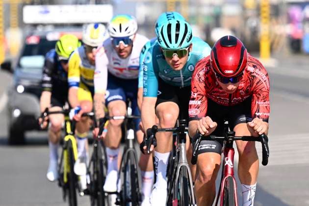 Grand Prix Jean-Pierre Monsere 2025 cycling race ROESELARE, BELGIUM - MARCH 09 : Vercouillie Victor (BEL) of Team Flanders - Baloise, Brunel Alexys (FRA) of Team TotalEnergies, Biagini Federico (ITA) of VF Group - Bardiani CSF - Faizane, Doyle Leo (IRL) of Atom 6 Bikes - Decca Continental Team, Zabelinskiy Bogdan (CYP) of Atom 6 Bikes - Decca Continental Team, Coppens Michiel (BEL) of BEAT Cycling Club, Van Vliet Michiel (NED) of Metec - SOLARWATT p b Mantel during the Men Elite UCI 1.1 Europe Tour 13th Lotto Begium Cup Grand Prix Jean-Pierre Monsere cycling race of 201,6 kms with start in Ichtegem and finish in Roeselare on March 09, 2025 in Roeselare, Belgium, 09 03 2025 ( Motordriver Guy De Vuyst & Roeselare Belgium  Copyright: xTomasxSiskx