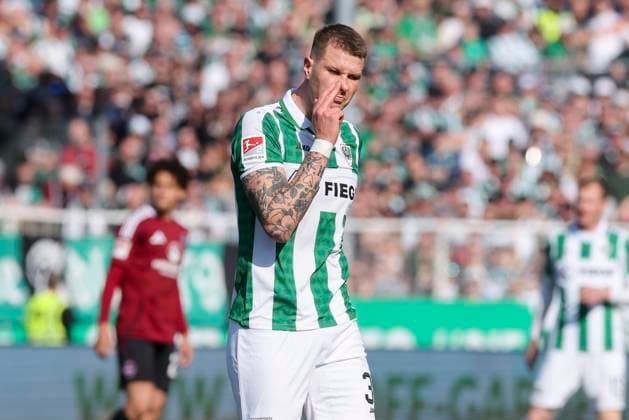 Holmbert Fridjonsson (SC Preussen Muenster) schaut enttaeuscht, 2. Bundesliga, Preußen Münster vs 1. FC Nürnberg, Preußenstadion am 09. March 2025 in Münster, Deutschland. (Foto von Marco Steinbrenner DeFodi Images) Holmbert Fridjonsson (SC Preussen Muenster) looks dejected, 2. Bundesliga, Preußen Münster vs 1. FC Nürnberg, Preußenstadion, March 9, 2025 in Münster, Germany. (Photo by Marco Steinbrenner DeFodi Images) DFB DFL REGULATIONS PROHIBIT ANY USE OF PHOTOGRAPHS AS IMAGE SEQUENCES AND OR QUASI-VIDEO.