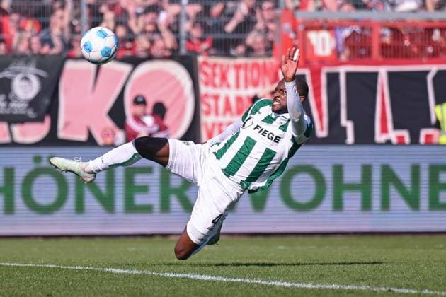 09.03.2025, Fussball, 2. Bundesliga, 25. Spieltag Saison 2024 2025, Preußen Münster - 1.FC Nürnberg, David Kinsombi (SC Preussen Münster) xRHR-FOTO TKx