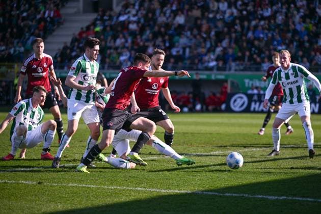 09.03.2025, Fussball, 2. Bundesliga, 25. Spieltag Saison 2024 2025, Preußen Münster - 1.FC Nürnberg, Torchance Stefanos Tzimas (1. FC Nürnberg) xRHR-FOTO TKx