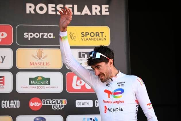 Grand Prix Jean-Pierre Monsere 2025 cycling race ROESELARE, BELGIUM - MARCH 09 : Brunel Alexys (FRA) of Team TotalEnergies pictured during the podium ceremony of the Men Elite UCI 1.1 Europe Tour 13th Lotto Begium Cup Grand Prix Jean-Pierre Monsere cycling race of 201,6 kms with start in Ichtegem and finish in Roeselare on March 09, 2025 in Roeselare, Belgium, 09 03 2025 ( Motordriver Guy De Vuyst & Roeselare Belgium  Copyright: xTomasxSiskx