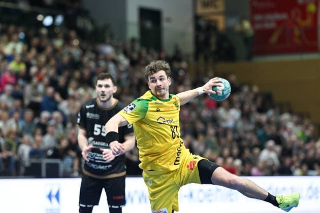 Pierre Busch (VfL Eintracht Hagen, 83) HC Elbflorenz 2006 vs. VfL Eintracht Hagen, 2. Handball Bundesliga Herren, Spielzeit 2024 2025, 09.03.2025 HC Elbflorenz 2006 vs. VfL Eintracht Hagen, 2. Handball Bundesliga Herren, Spielzeit 2024 2025, 09.03.2025 Dresden