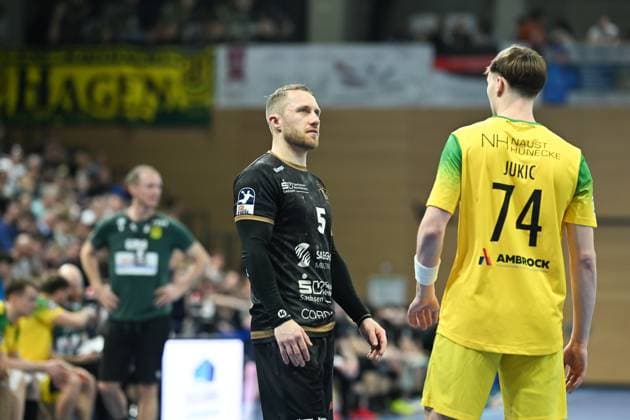 Lucas Wucherpfennig (HC Elbflorenz 2006, 5) HC Elbflorenz 2006 vs. VfL Eintracht Hagen, 2. Handball Bundesliga Herren, Spielzeit 2024 2025, 09.03.2025 HC Elbflorenz 2006 vs. VfL Eintracht Hagen, 2. Handball Bundesliga Herren, Spielzeit 2024 2025, 09.03.2025 Dresden