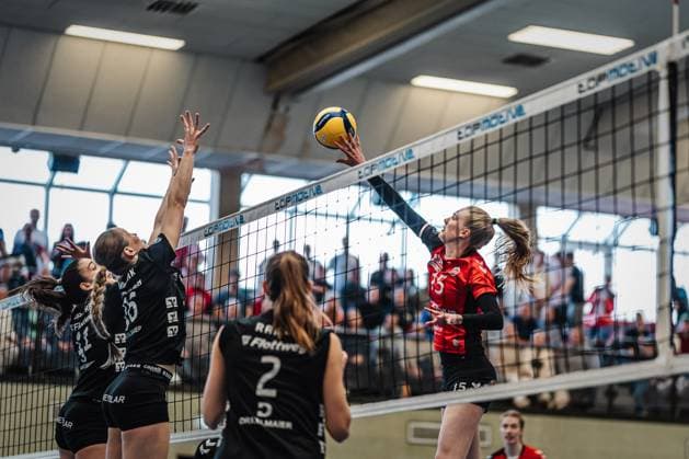Volleyball Frauen Saison 2024 2025 2. Volleyball Bundesliga Frauen Pro ETV Hamburg vs. Rote Raben Vilsbiburg 09.03.2025 Alexa Sophie Thaden ( 15, ETV Hamburg) schiebt den Ball auf die andere Seite Hamburg ETV Sporthalle Hoheluft Hamburg Deutschland